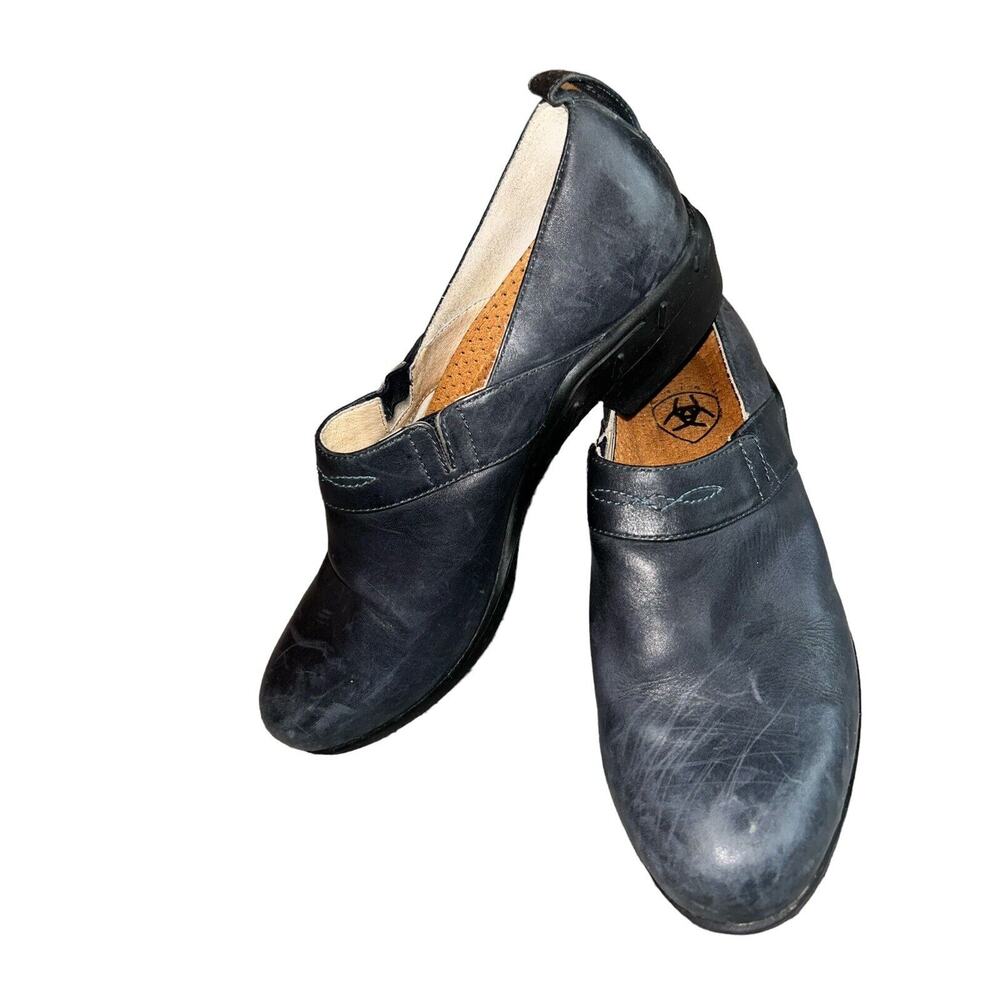 Ariat Women's Navy‎ Leather Paddock Slip-Resistant Clogs Comfort Shoe Sz 9.5